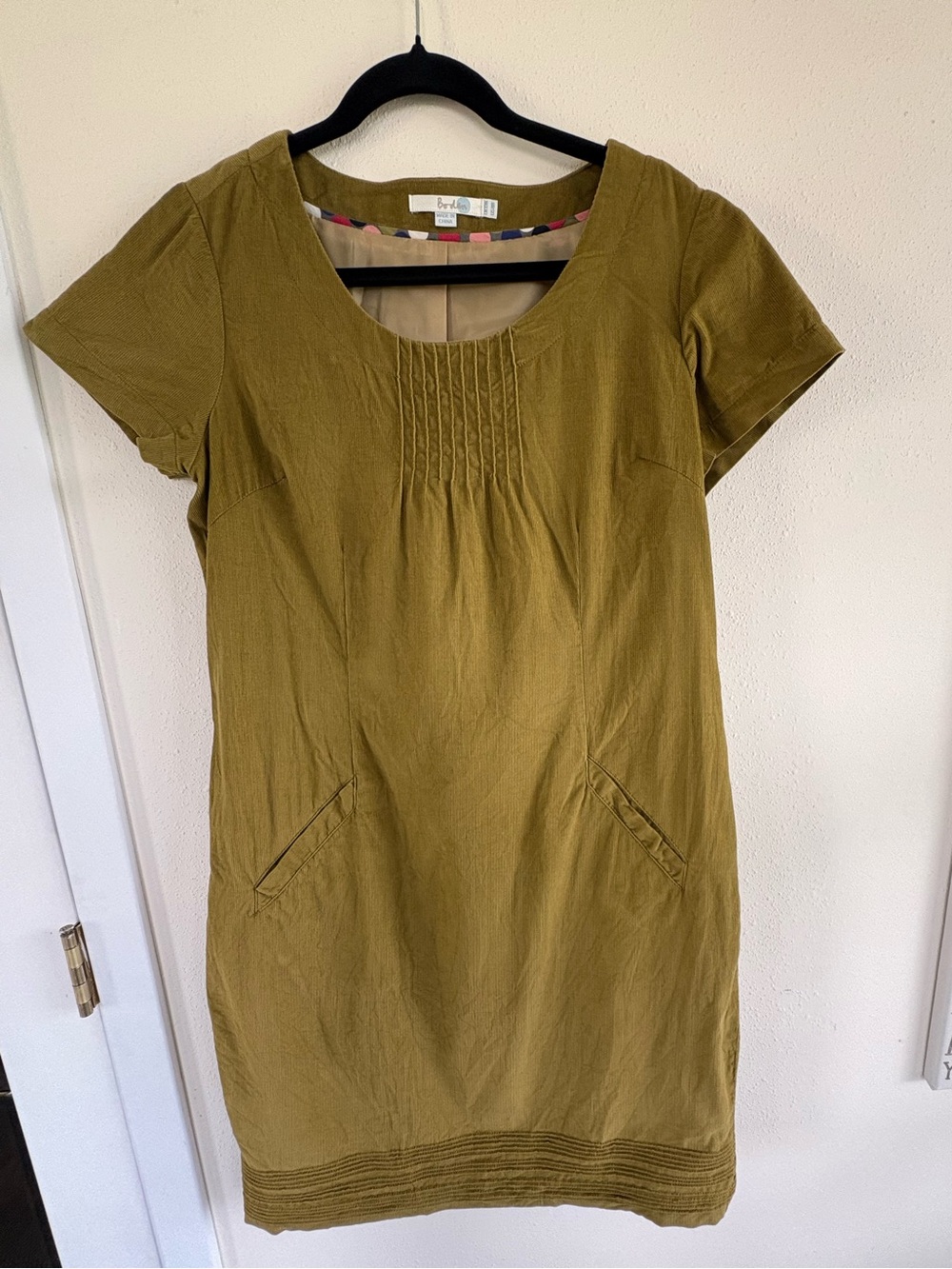 Boden Olive Mustard Cord Dress Size 8 Mod Retro Dress - 100% Cotton Corduroy